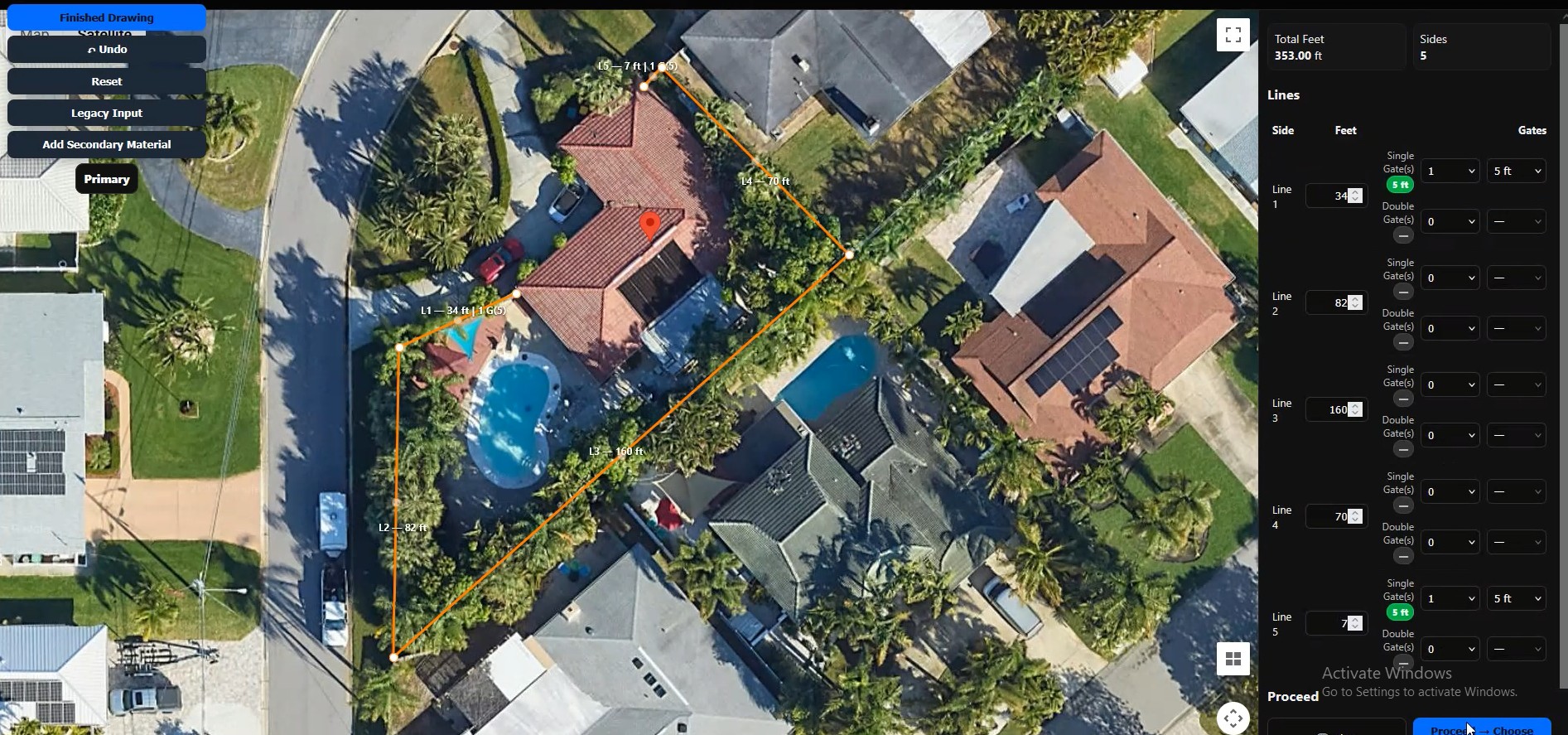 Fence estimating software screenshot (Mapimator takeoff and pricing)